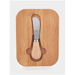 Маслёнка, 17.4×13×6.5 см, с бамбуковой крышкой-подставкой и ножом, стекло, прозрачная