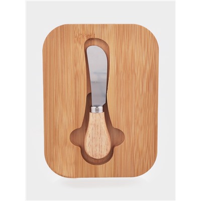 Маслёнка, 17.4×13×6.5 см, с бамбуковой крышкой-подставкой и ножом, стекло, прозрачная