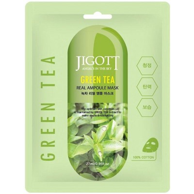 Jigott Маска-салфетка с экстрактом зелёного чая Green Tea Real Ampoule Mask
