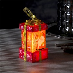 Светодиодная фигура «Красный подарок с Дедом Морозом» 6.3×11.5×6.3 см, пластик, батарейки АААх3 (не в комплекте), эффект пламени