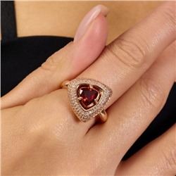 Комплект ювелирной бижутерии коллекция "Дубай" серьги и кольцо 18 р покрытие позолота, вставка: фианиты и цирконы, цвет: красный и прозрачный, арт.215.619-18