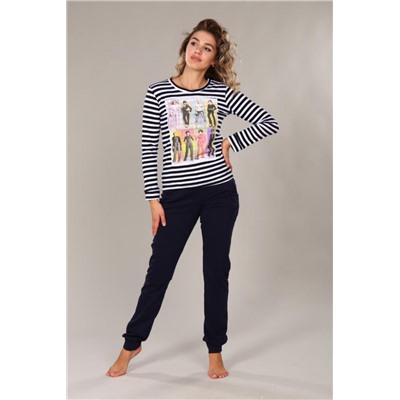 Женский домашний костюм с брюками 68 (Черно-белый)