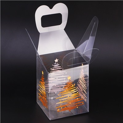 Коробка подарочная новогодняя складная ПВХ «Ёлочка» 12×12×15 см