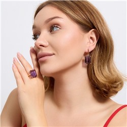 Комплект ювелирной бижутерии коллекция "Дубай" с крупным камнем серьги и кольцо 18 р, покрытие позолота, вставка:фианит, цвет: фиолетовый, арт.314.872-18