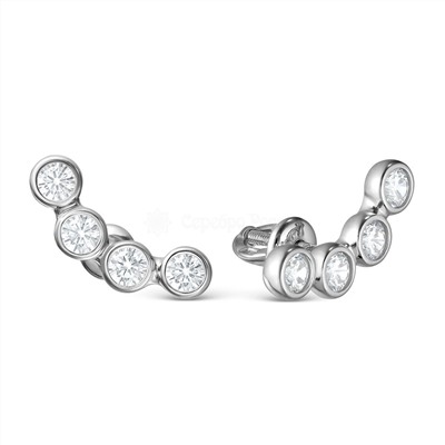 Серьги-пусеты из серебра с фианитами родированные 925 пробы С-3565-Р