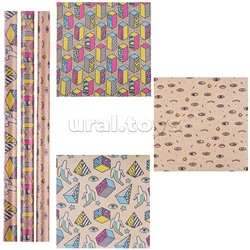 Упаковочная бумага крафт 70х100см "Гламурный рок" 70г/м2, ассорти 5 дизайнов