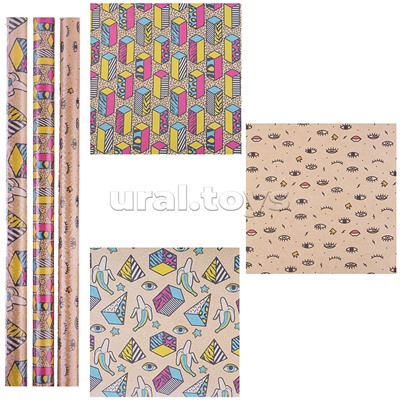 Упаковочная бумага крафт 70х100см "Гламурный рок" 70г/м2, ассорти 5 дизайнов