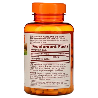 Sundown Naturals, Магний, 500 мг, 180 капсуловидных таблеток в оболочке