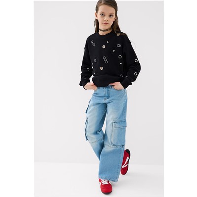 Брюки текстильные джинсовые для девочек PLAYTODAY, 1240612