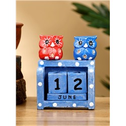 Календарь настольный «Пара совят», 8×4×9.5 см, дерево, синий, красный