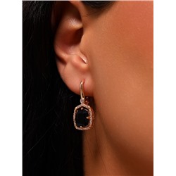 Серьги с камнем ювелирная бижутерия коллекция "Дубай", покрытие позолота, вставка: фианиты, цвет: черный, арт.314.379