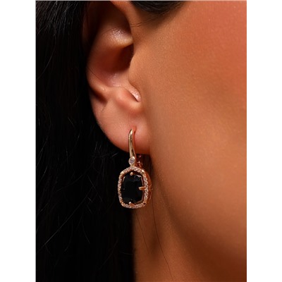 Серьги с камнем ювелирная бижутерия коллекция "Дубай", покрытие позолота, вставка: фианиты, цвет: черный, арт.314.379