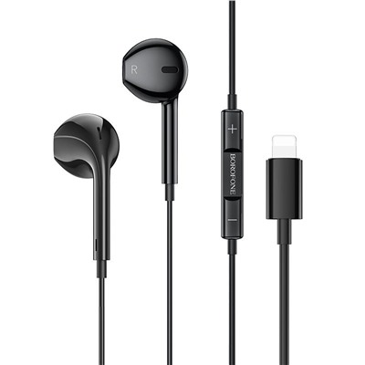 Проводные наушники с микрофоном вкладыши Borofone BM85 Native Lightning  (black)