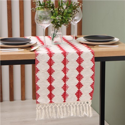 Дорожка на стол «Этель» 32×180 см, бежевая/красная
