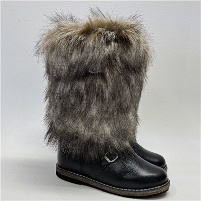 Унты мужские высокие мех “Песец” кожаные на войлочной подошве