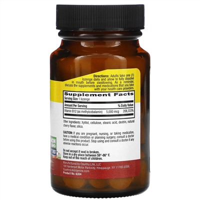 Country Life, Methyl B12, Cherry, 5,000 mcg, 60 Lozenges