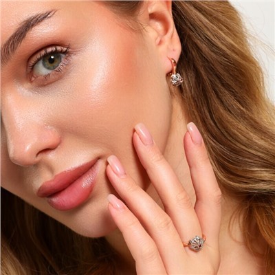 Комплект ювелирной бижутерии коллекция "Дубай" серьги и кольцо 19 р, покрытие позолота, вставка: фианиты, цвет: красный, арт.213.974-19