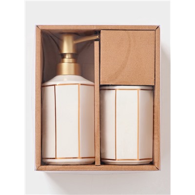 Набор для ванной «Равновесие», 2 предмета, дозатор для мыла, стакан, белый