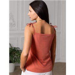 Топ с V-вырезом на регулируемых бретелях-завязках из фактурного 100% хлопка флам