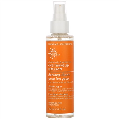 Earth Science, Eye Makeup Remover, Chamomile & Green Tea, Fragrance Free, 4 fl oz (118 ml)