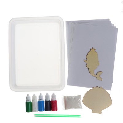 Набор для творчества «Рисуем в технике Эбру. Русалочка», 10 листов, А5, 2 деревянных трафарета