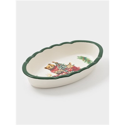 Блюдо для запекания новогоднее Доляна «Сказки зимнего леса», 1.03 л, 28×17.5×4.9 см, доломит, белое