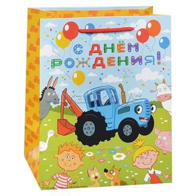 Пакет подарочный глянцевый "Синий трактор" m, 18*22,7*10 см.
