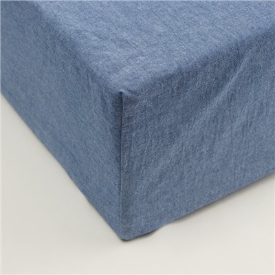 Простыня на резинке евро SL Home «Деним», 200×200+30 см, синяя, жатый хлопок