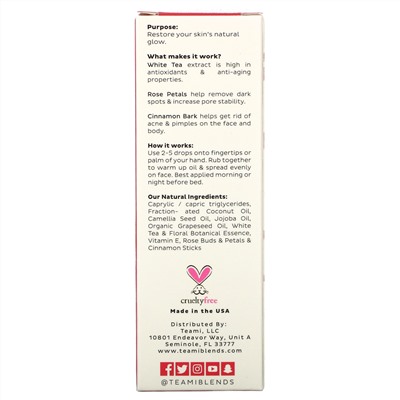 Teami, Glow, Tea Infused Facial Oil, Rose Cinnamon, 2 oz