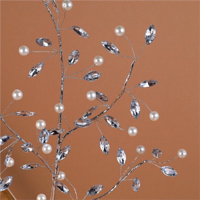 Ветка декоративная стеклярус 70 см / SA23489 /уп 360/серебро жемчуг