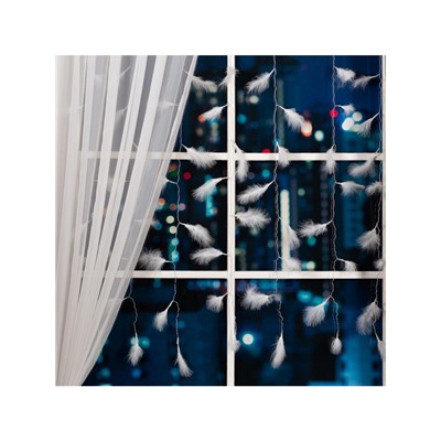 Гирлянда «Занавес» 3×1.4 м с насадками «Перья», IP20, прозрачная нить, 80 LED, свечение белое, 8 режимов, 220 В