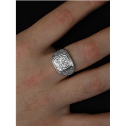 Печатка мужская из чернёного серебра с фианитами - Герб 925 пробы 1-123