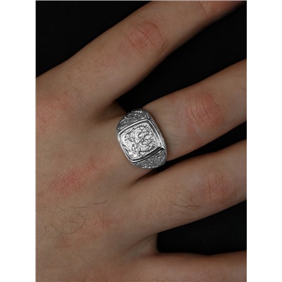 Печатка мужская из чернёного серебра с фианитами - Герб 925 пробы 1-123