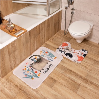 Коврик для ванной Этель "I meow you", 80х50 см, велюр