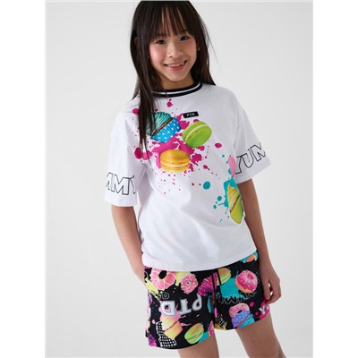 Комплект трикотажный для девочек: фуфайка (футболка), шорты