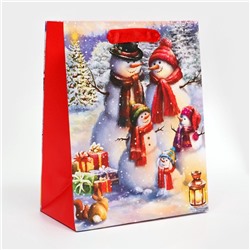 Пакет подарочный новогодний ламинированный «Снеговики»,18×23×10 см
