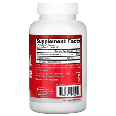 Jarrow Formulas, N-ацетил тирозин, 350 мг, 120 капсул