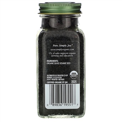 Simply Organic, Органическое, черное семя кунжута, 3,28 унции (93 г)