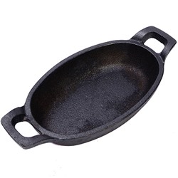 26798 Сковорода с ручками на подставке 15,5х9,5см чугун/дерево МВ (х12)