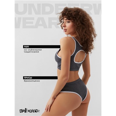 Комплект нижнего белья женский (топ, трусы) Collorista, тёмно-серый, размер 44-46