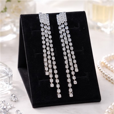 Серьги бижутерия висячие вечерние с камнями, цвет: серебристый и прозрачный, арт.012.069