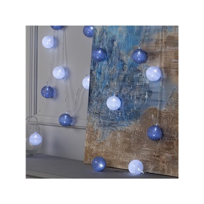 Гирлянда «Нить» 5 м с насадками «Клубки снежные», IP20, прозрачная нить, 20 LED, свечение белое, 220 В