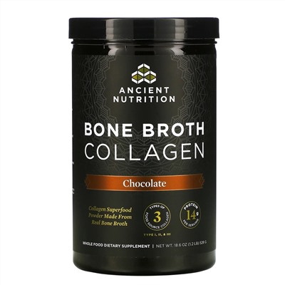 Dr. Axe / Ancient Nutrition, коллаген из костного бульона, со вкусом шоколада, 528 г (1,2 фунта)