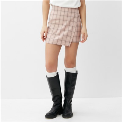 Юбка мини на запах женская MINAKU: Casual Collection, клетка розовая, размер 48
