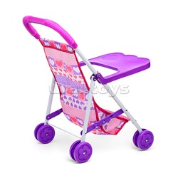 Коляска кукольная (металлическая, складная, цвет фиолетовый, с принтом) в пакете