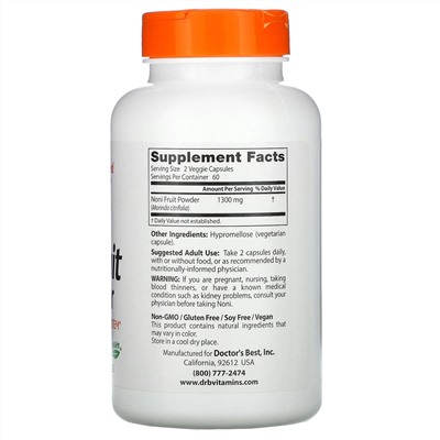 Doctor's Best, порошок плодов нони, 650 мг, вегетарианских капсул