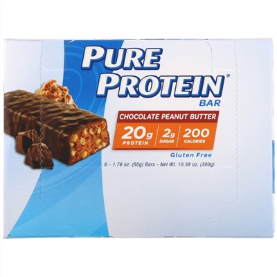 Pure Protein, шоколадный батончик с арахисовым маслом, 6 батончиков, весом 50 г (1,76 унции) каждый