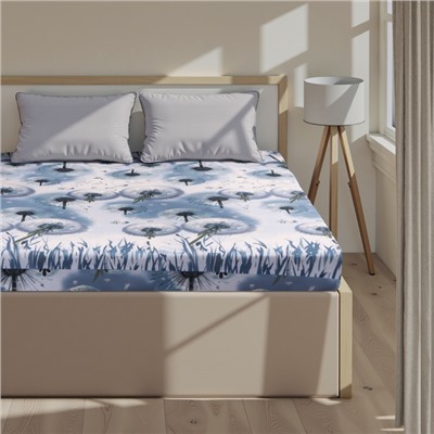 Простыня на резинке 2-спальная «Этель. Одуванчики», 180×200+25, бязь