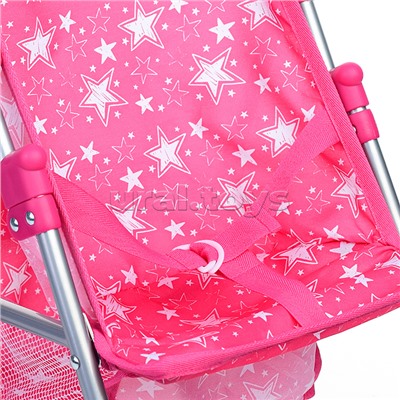 Коляска для кукол, металлическая, складная, прогулочная, с тентом, с корзиной, цвет розовые з