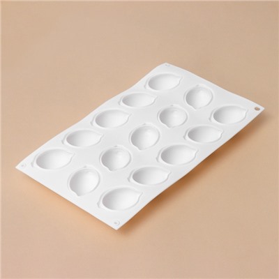 УЦЕНКА Форма для муссовых десертов и выпечки KONFINETTA «Лимоны», силикон, 29×17×3 см, 15 ячеек (5.5×4 см), 30 мл, белая